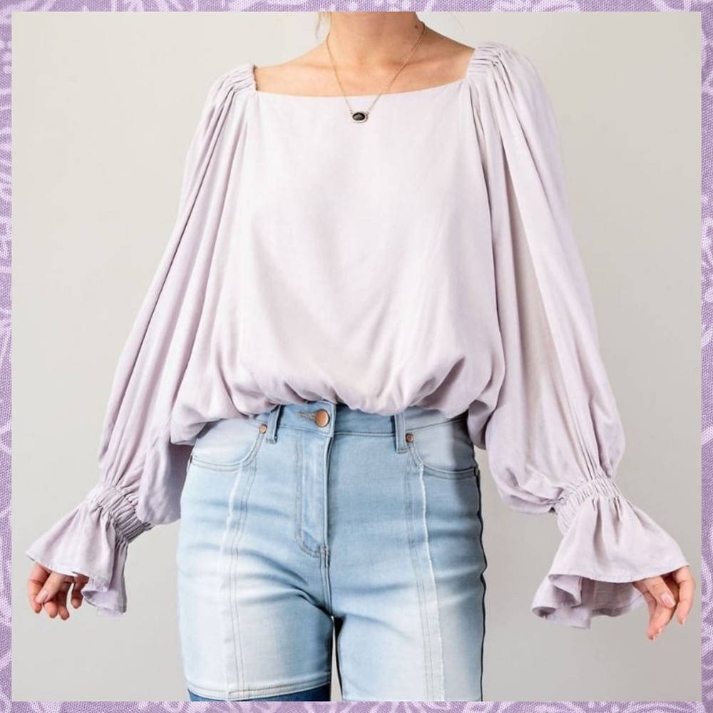 NWT EASEL Sexy Open Back Top WTie,Square Neck,Exaggerated Sleeves, Ruffled Cuffs - Picture 7 of 16